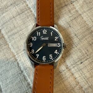 Speidel Classic Black Face Watch with Tan Leather Band